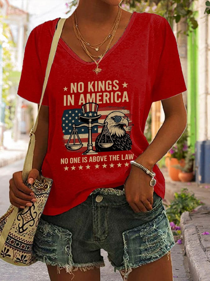 No Kings In America No One Is Above The Law V-neck T-Shirt FDT Merch Women's Gifts