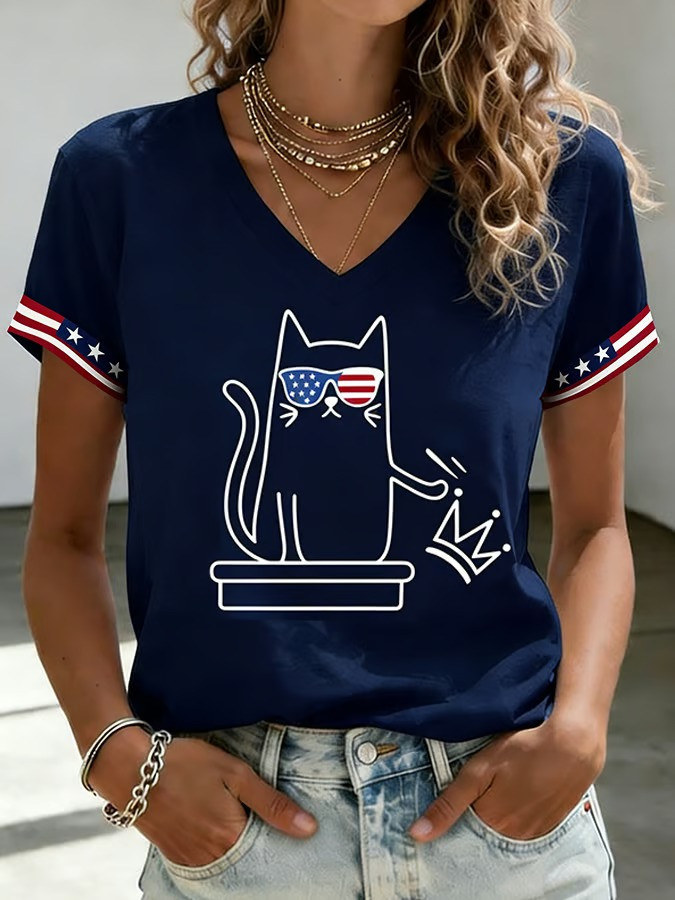 No Kings In America Patriotic Cat American Flag T-Shirt Funny Political Tee Best Gift For Cat Lovers