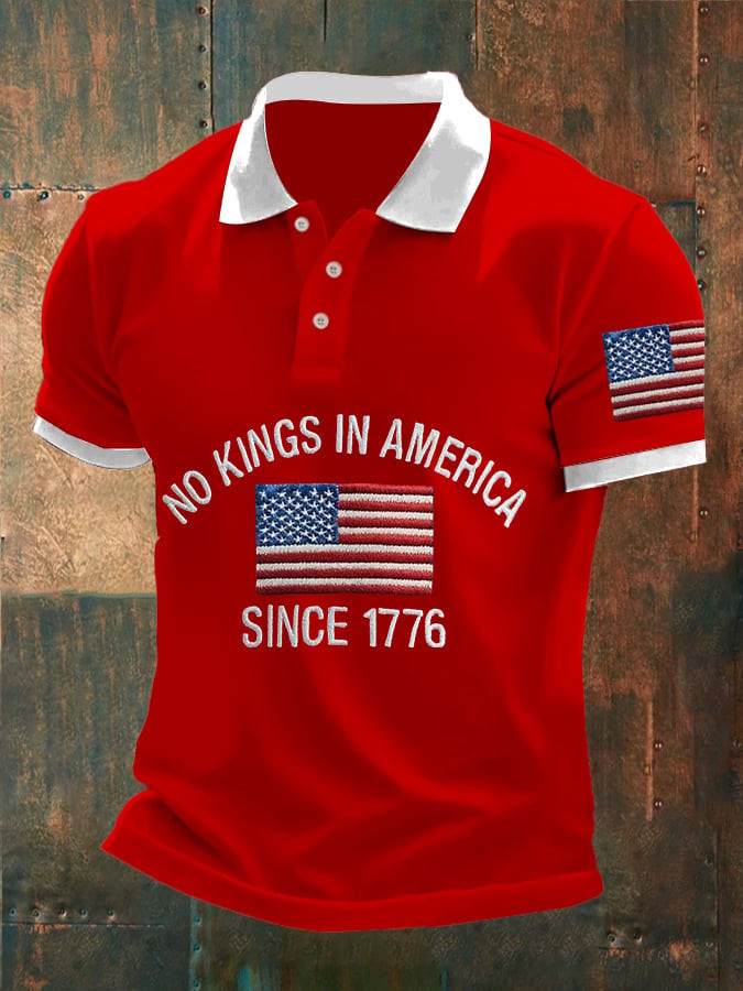 No Kings In America Since 1776 Polo Shirt Patriotic Apparel Pro Democracy Merch