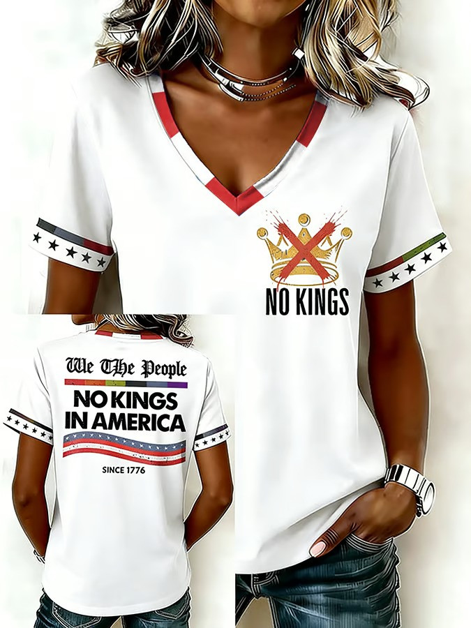 No Kings In America Since 1776 V-Neck T-Shirt Anti ICE Political Protest Clothing Gift For Supporters