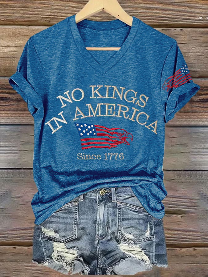 No Kings In America Since 1776 V-neck T-Shirt FDT Political Shirt Women's Gifts