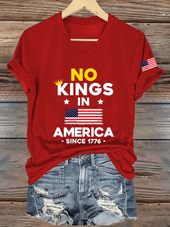 No Kings In America Since 1776 V-neck T-Shirt For Womens FDT Patriotic Shirt Mom Gifts