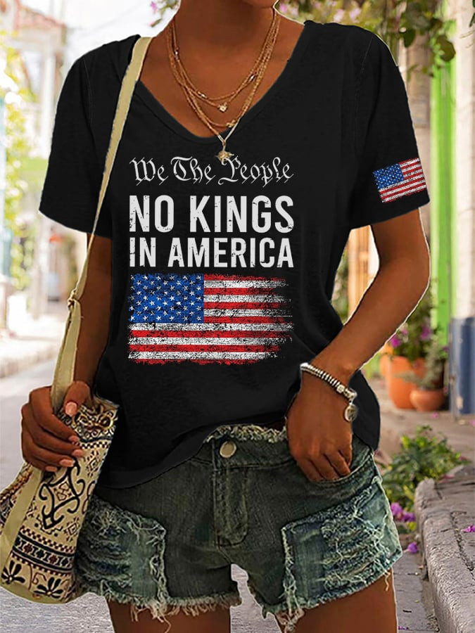 No Kings In America Since 1776 V-neck T-Shirt For Womens Patriotic FDT Shirt Mom Gifts