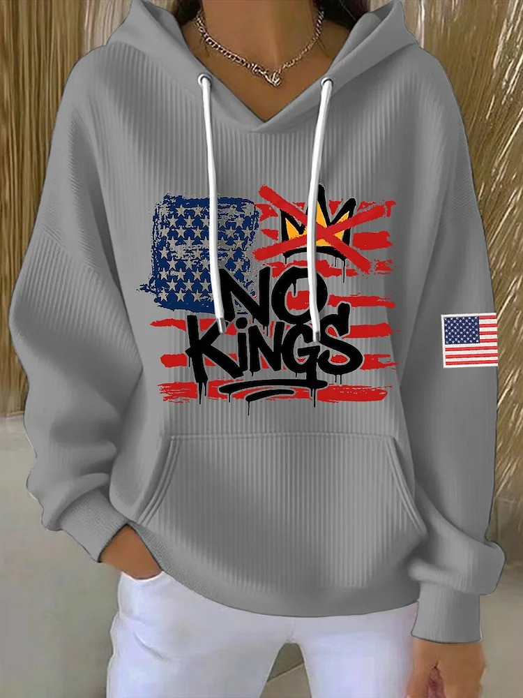 No Kings In America USA Flag Hoodie No Kings Protest Anti Fascist Merch Gifts