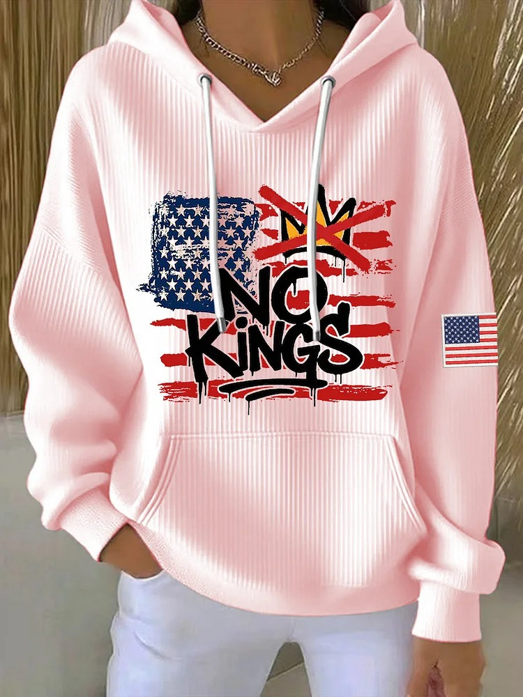 No Kings In America USA Flag Hoodie No Kings Protest Apparel Gifts For Women