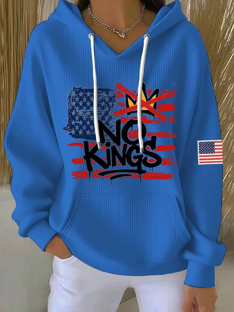 No Kings In America USA Flag Hoodie No Kings Protest Merch Patriotic Gifts