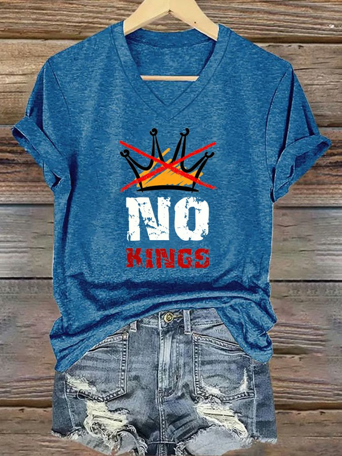No Kings In America V-Neck Shirt No Kings Protest March Outfits Gifts For Patriots