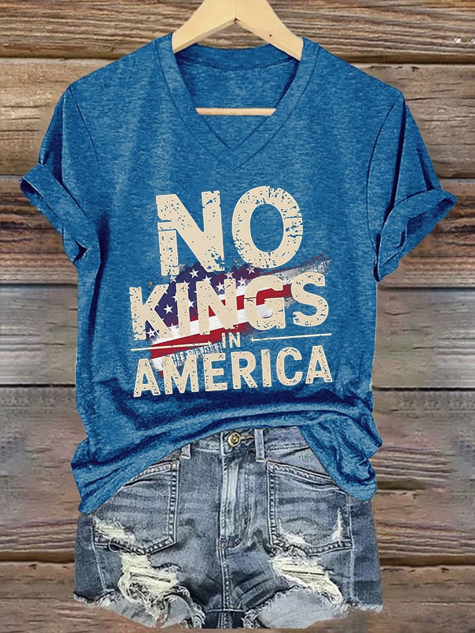 No Kings In America V-neck T-Shirt Political FDT Merch Women's Gifts