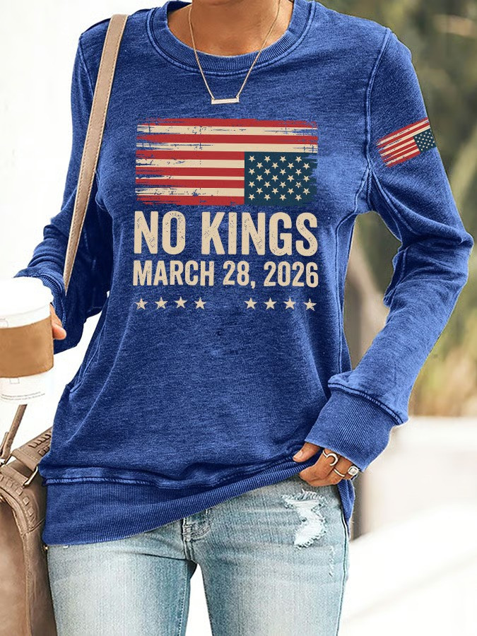 No Kings March 28 2026 Sweatshirt American Flag Outfits Anti Trump Merch Gifts For Wife