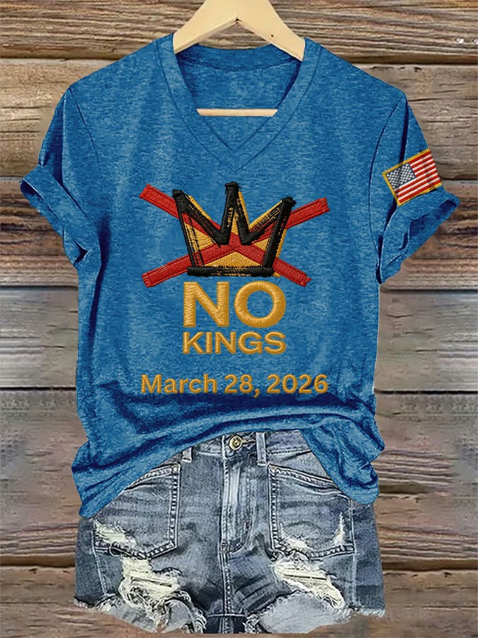 No Kings March 28 2026 V-Neck Shirt Protest Clothing Patriotic Shirt Best Gift For Supporters