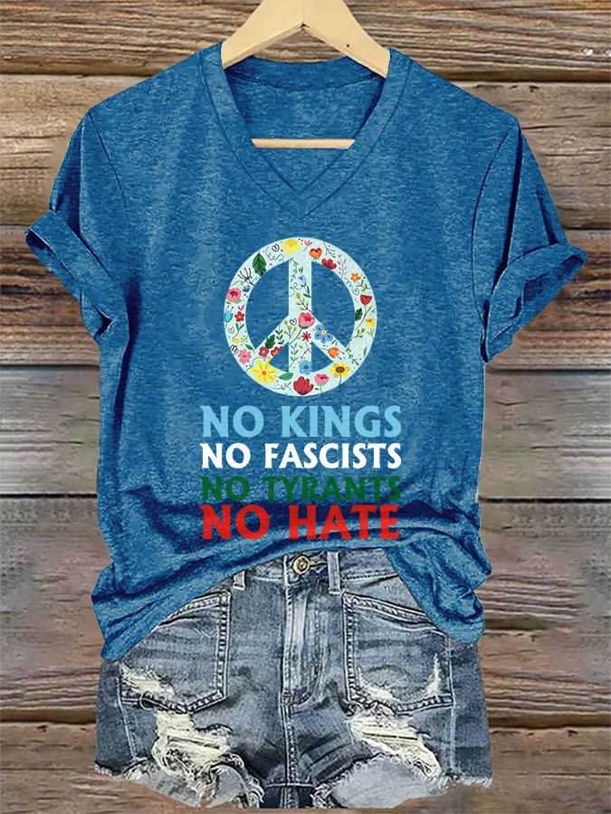 No Kings No Fascists No Tyrants No Hate V-Neck Shirt No Kings Protest March Outfits