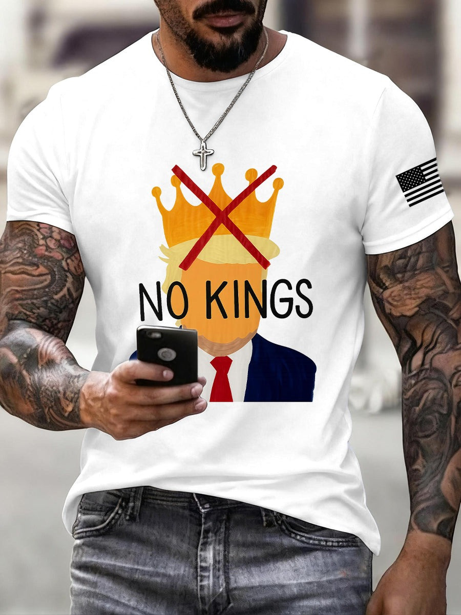 No Kings Political T-Shirt USA Flag Anti Authoritarian Patriotic Tee Gifts For Freedom Fans