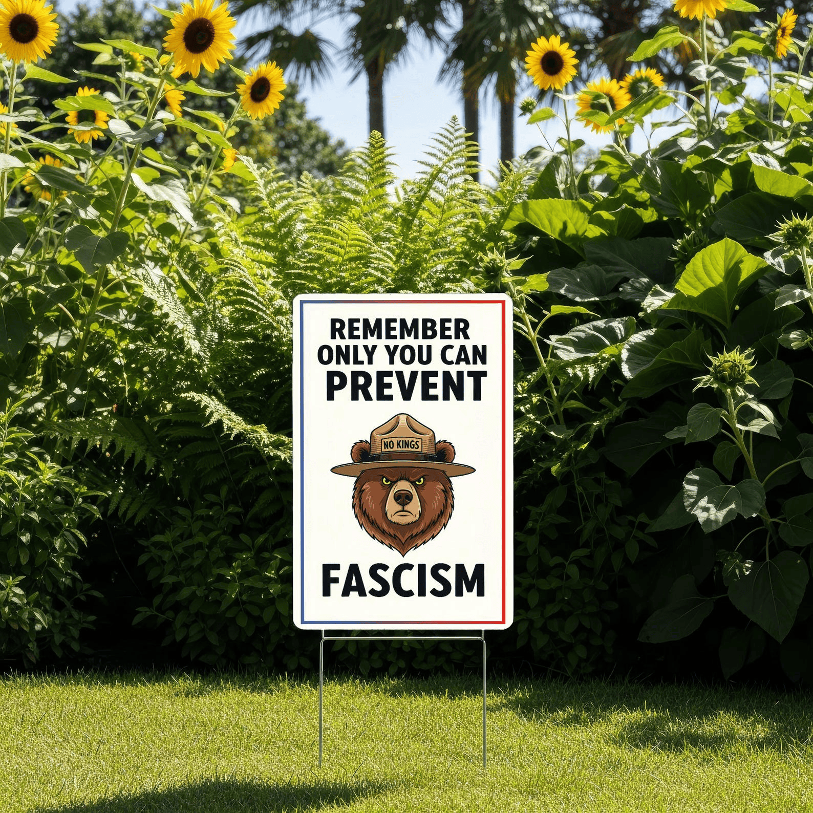 No Kings Protest Sign Anti-Trump No Kings Yard Sign Bear Refuse Fascism Activist Rally Sign