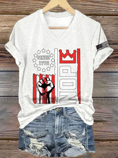 No Kings Resist NOPE Crown V-Neck Shirt Since 1776 Political Protest Merch Gifts For Patriots
