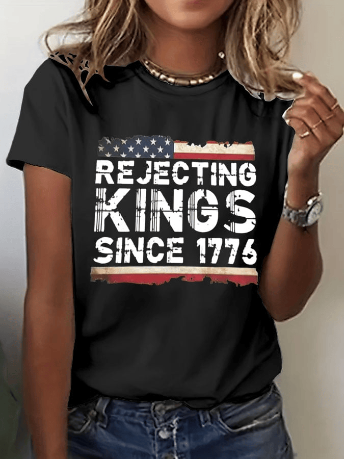 No Kings Shirt Rejecting Kings Since 1776 Print T-Shirt Anti MAGA Gift for Mom