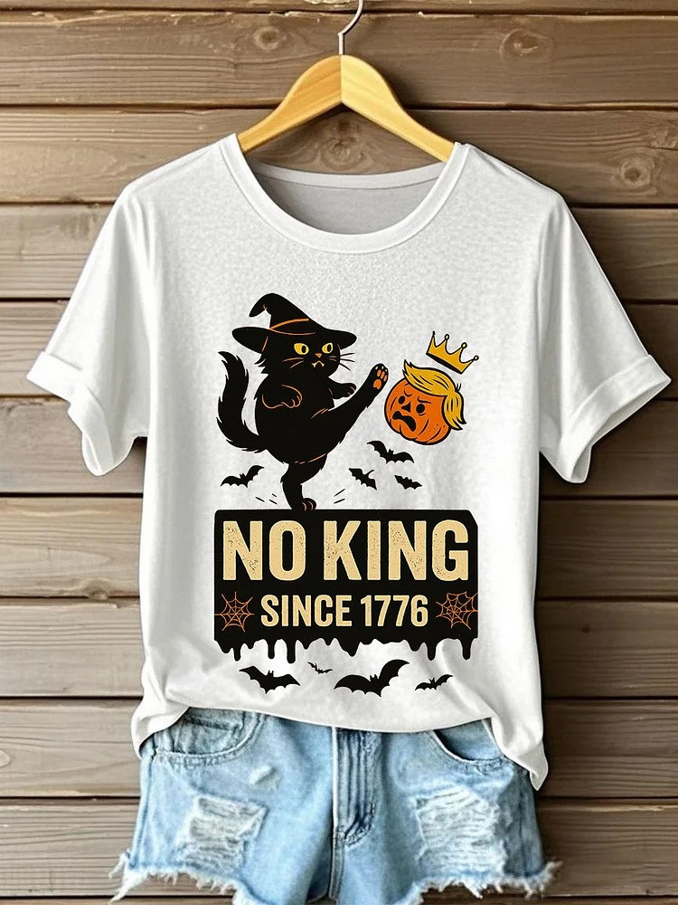 No Kings Since 1776 Black Cat T-Shirt Spooky Apparel No Kings Protest Merch Gifts