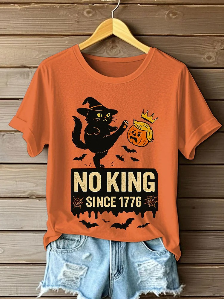 No Kings Since 1776 Black Cat T-Shirt Spooky Themed Apparel Anti Fascist Merch Gifts