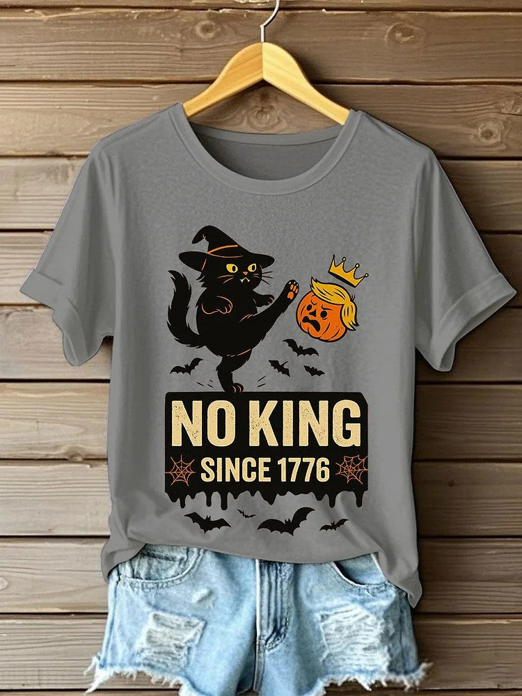No Kings Since 1776 Black Cat T-Shirt Spooky Themed Apparel No Kings Protest Merch Gifts