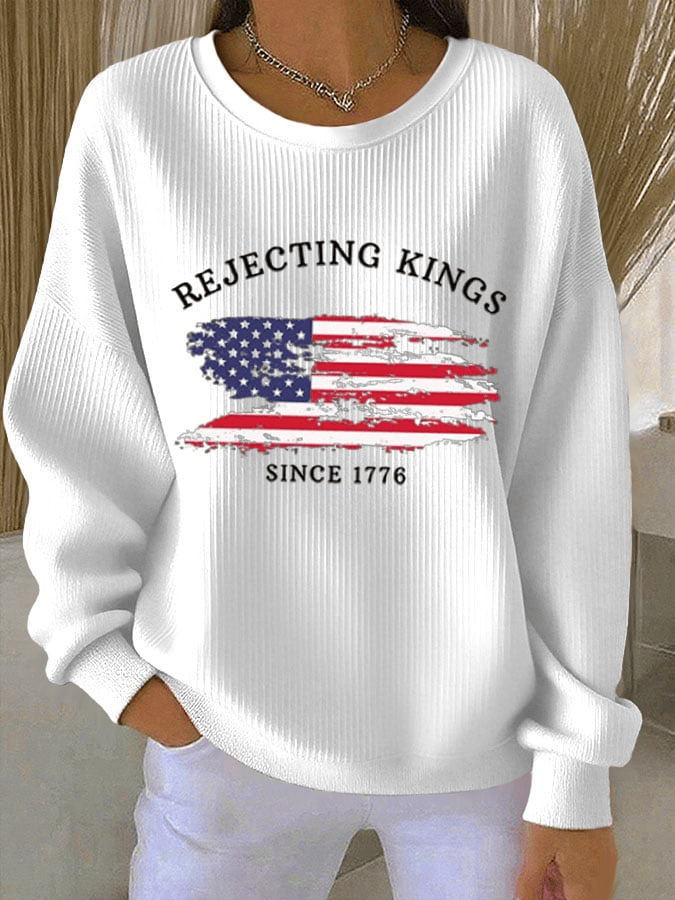 No Kings Sweatshirt Rejecting Kings Since 1776 Print Casual Sweatshirt Anti-Trump Gift