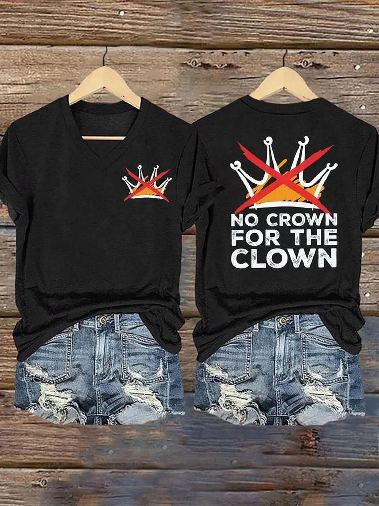 No Kings V-Neck Shirt Black No Crown For The Clown FDT No Kings Protest Merch Gifts