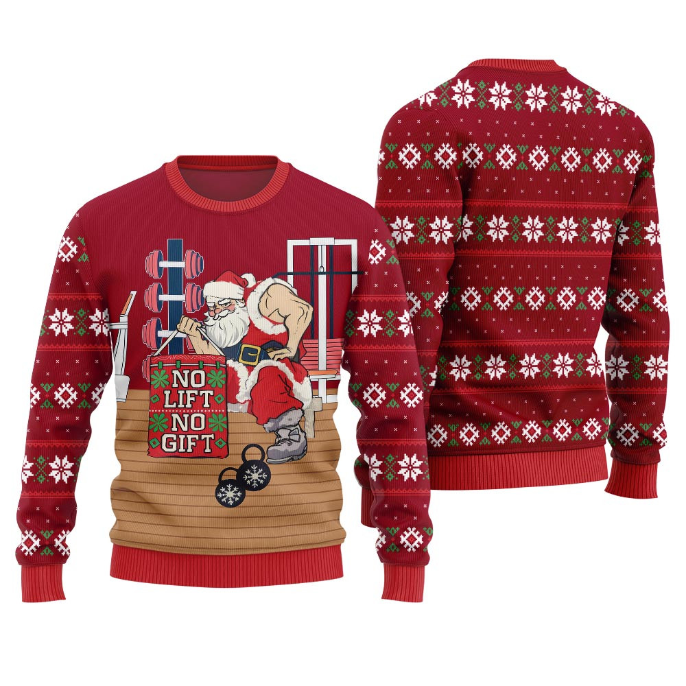 No Lift No Gift Gym Santa Ugly Christmas Sweater Trendy Christmas Sweater for Winter Outfits