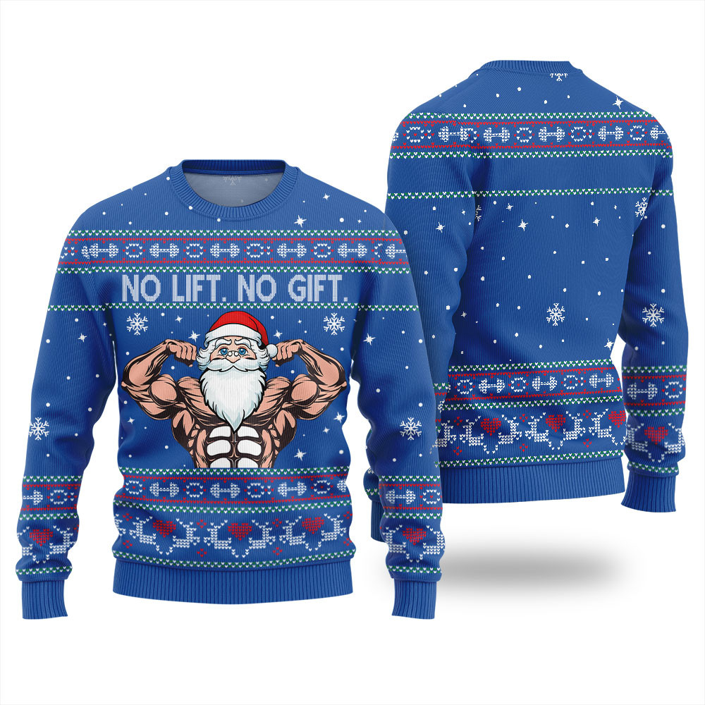 No Lift No Gift Gym Ugly Christmas Sweater Seasonal Gift Merch for Cozy Christmas Vibes