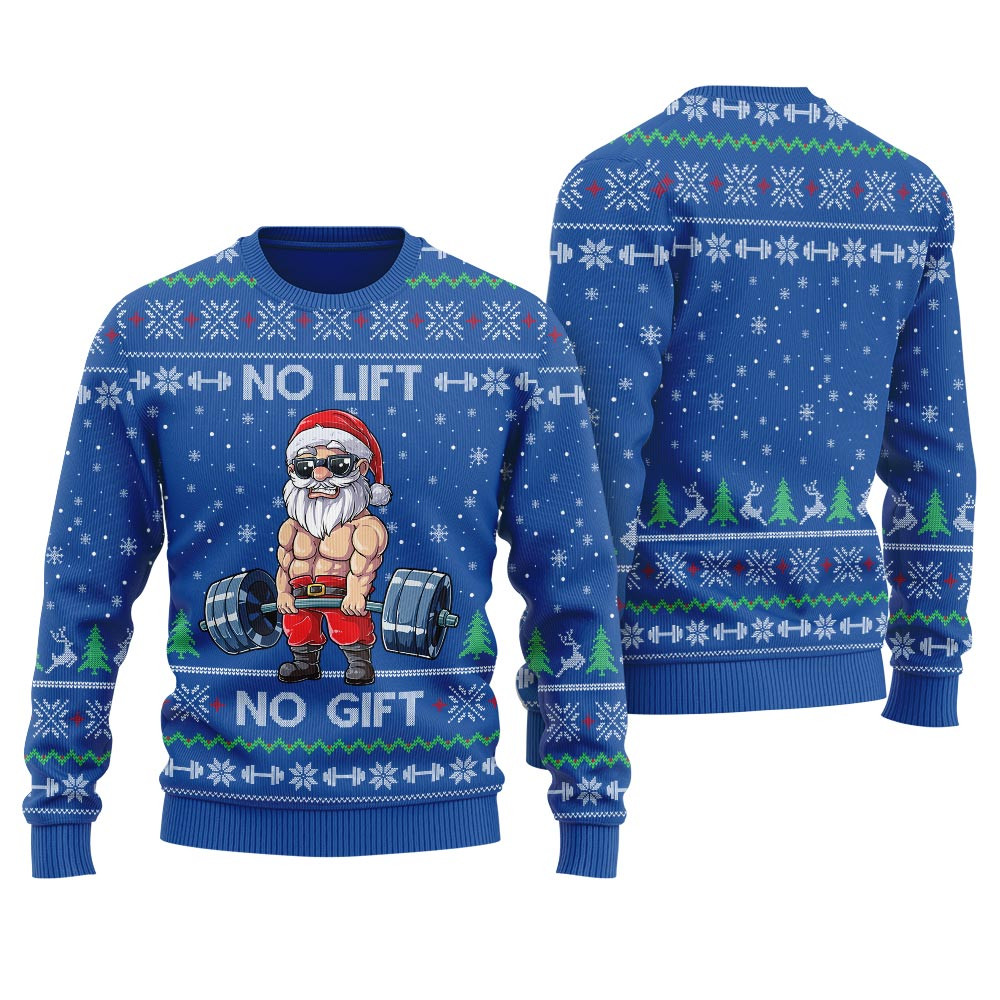 No Lift No Gift Santa Swoleman Christmas Sweater Men Warm and Comfy Sweater for Winter Days