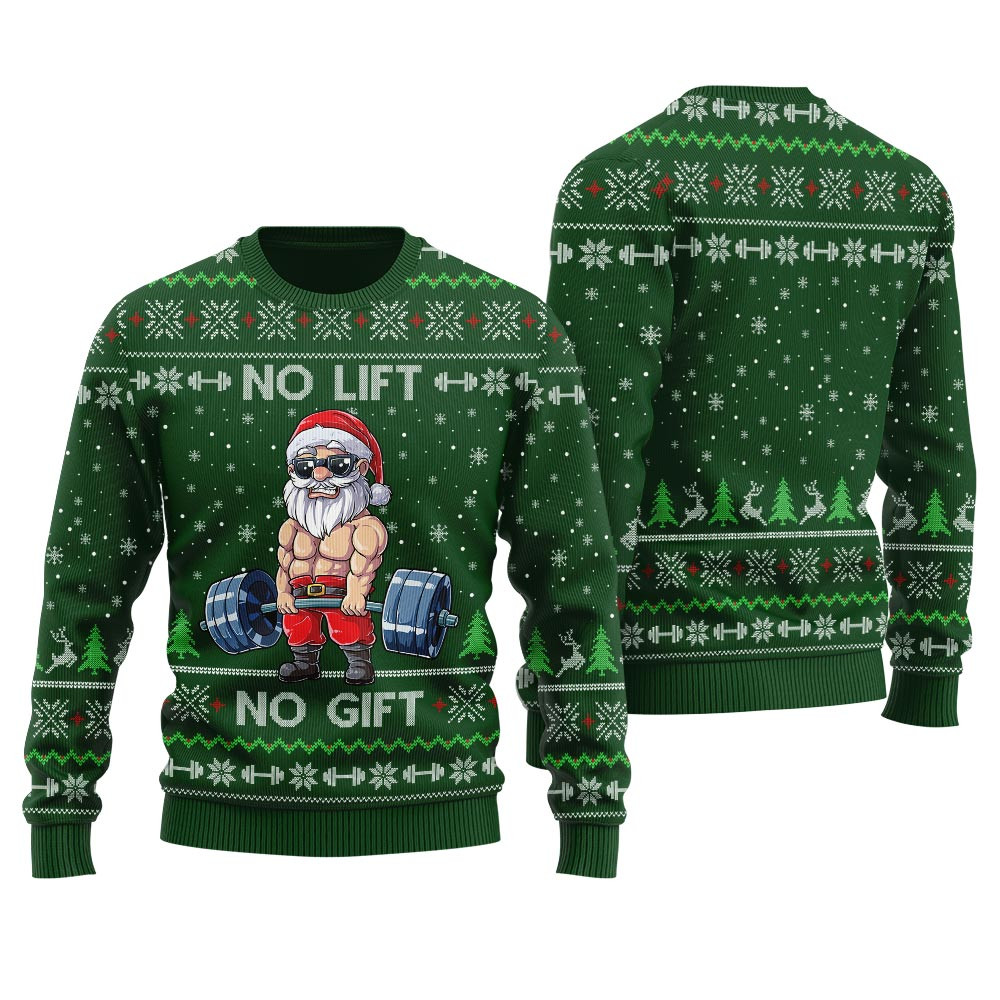 No Lift No Gift Santa Swoleman Ugly Christmas Sweater Warm Winter Sweater to Brighten Your Holidays