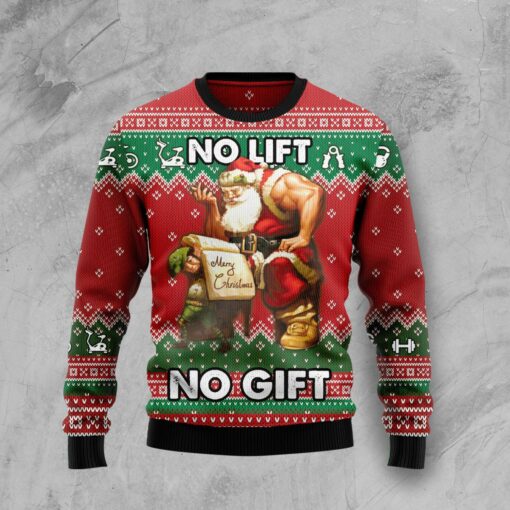 No Lift No Gift Ugly Christmas Jumper Funny Santa Apparel Fitness Gifts For Gym Lovers