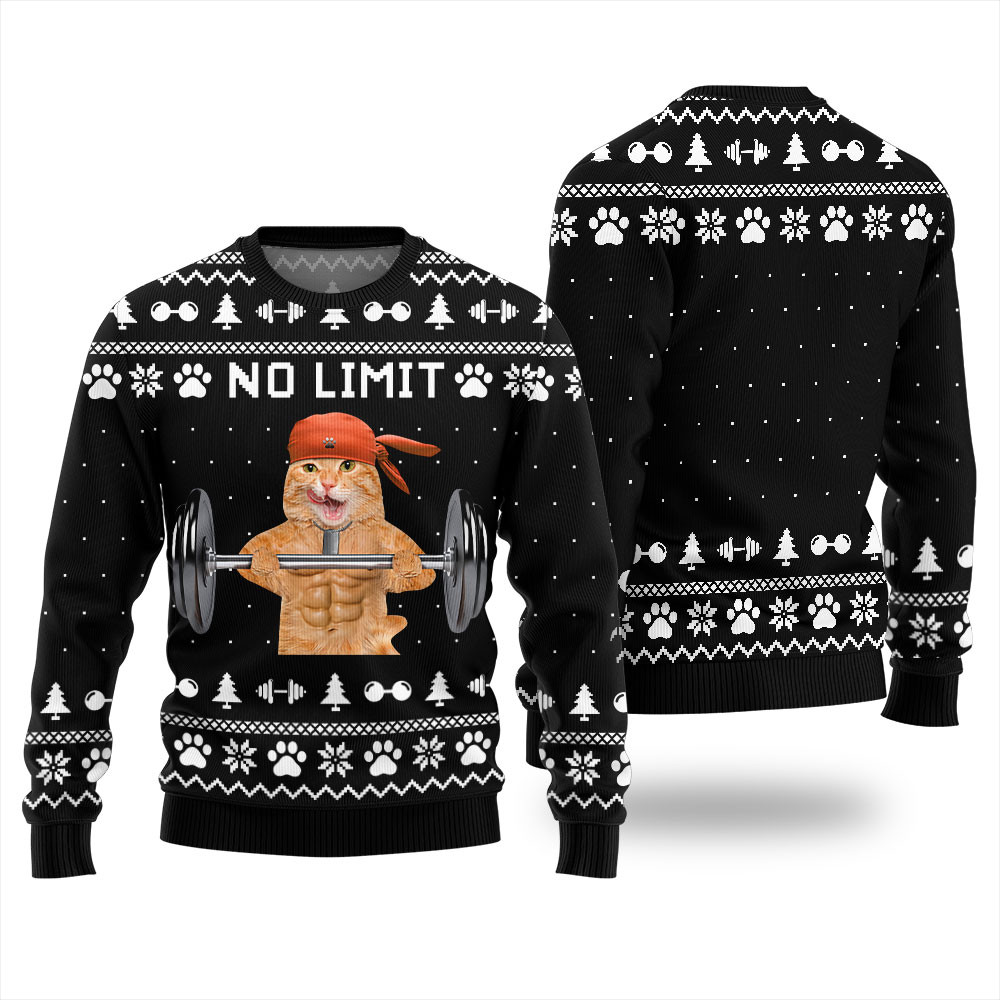 No Limit Buff Cat Ugly Christmas Sweater Warm Winter Sweater to Brighten Your Holidays