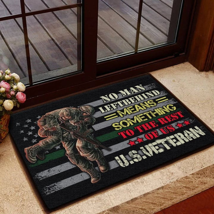 No Man Left Behind US Veteran Doormat Gift for Dad and Proud Militaries on Veterans Day