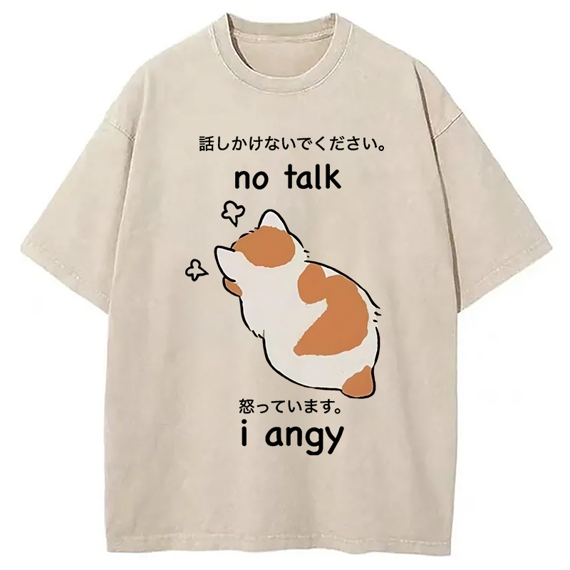 No Talk Me I'm Angy Cat Washed T-Shirt Minimal Retro Graphic Clothing Gifts For Friends