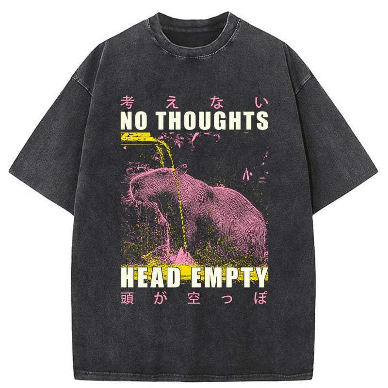 No Thoughts Head Empty Washed T-Shirt Retro Humor Graphic Top Gifts For Friends