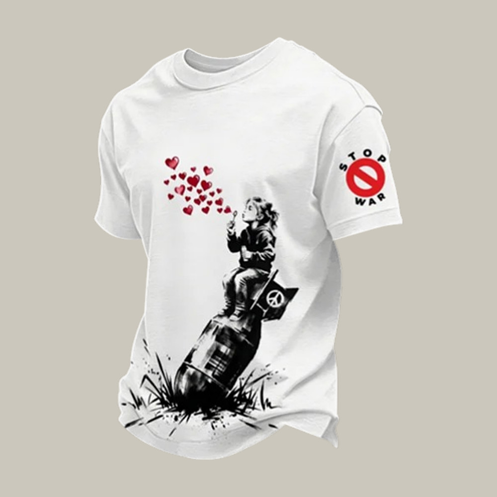 No War Nuclear Bomb Graphic T-Shirt Stop War Peace Supporter Clothes Gift For Him