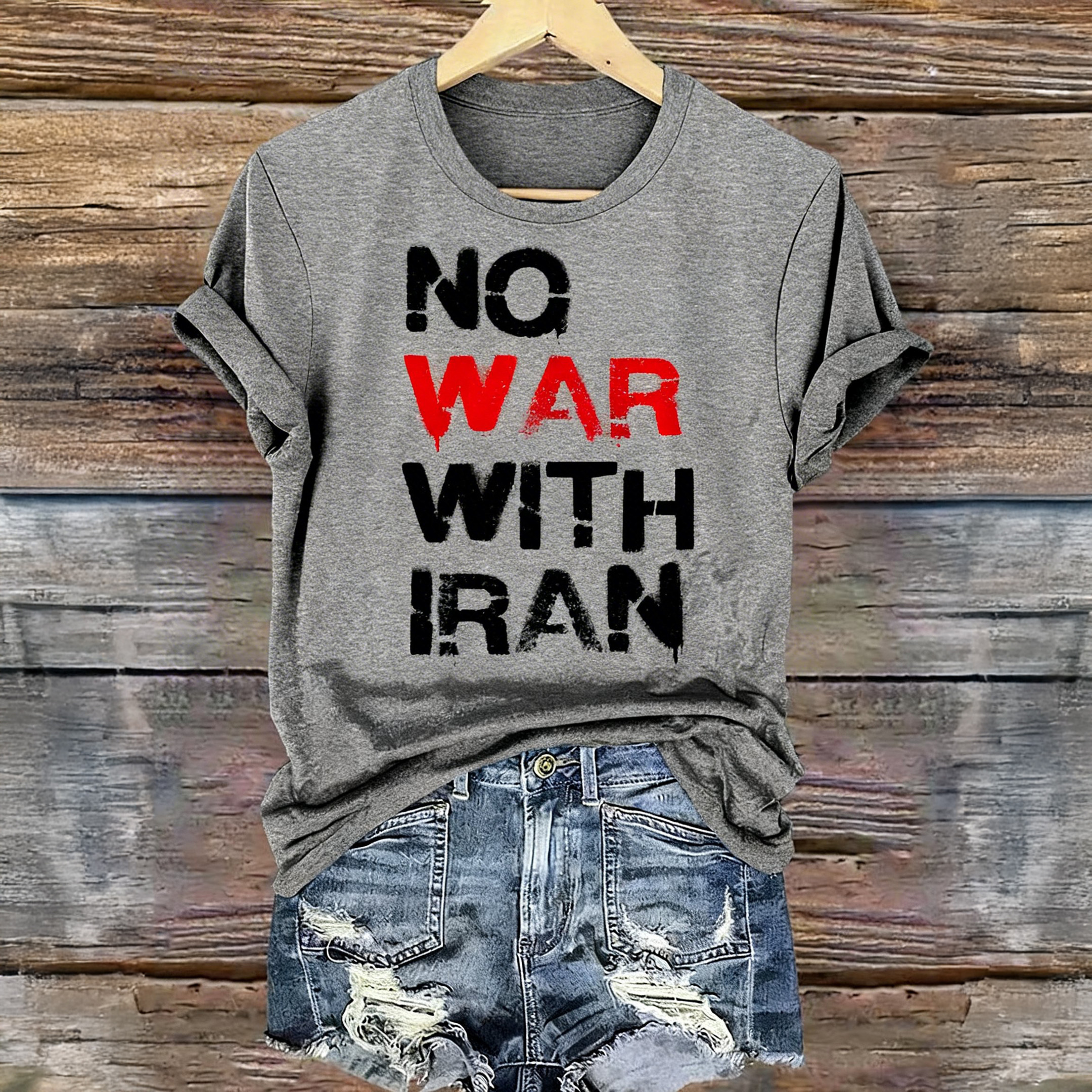 No War With Iran Print T-Shirt USA Iran War Shirt Free Iran Merch Gift For Wife