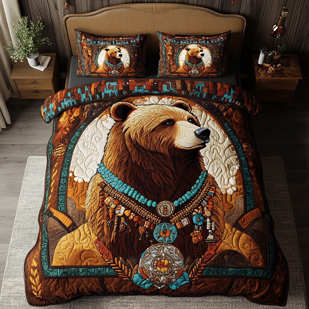 Noble Bear Quilted Bedding Set Best Christmas Duvet Cover Set Bear Themed Gifts