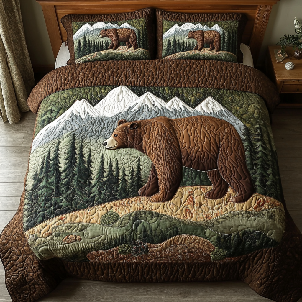 Noble Bear Quilted Bedding Set Cozy Bedroom Decor Best Bear Gift Ideas