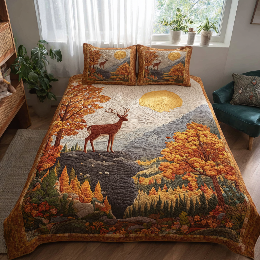 Noble Deer Quilted Bedding Set Unique Bed Sheet Set Gift Ideas For Fall