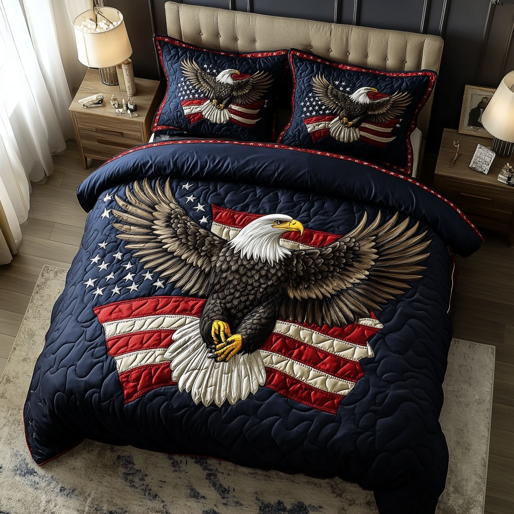 Noble Eagle Quilted Bedding Set Patriotic Bedroom Decor Best Eagle Items Gifts
