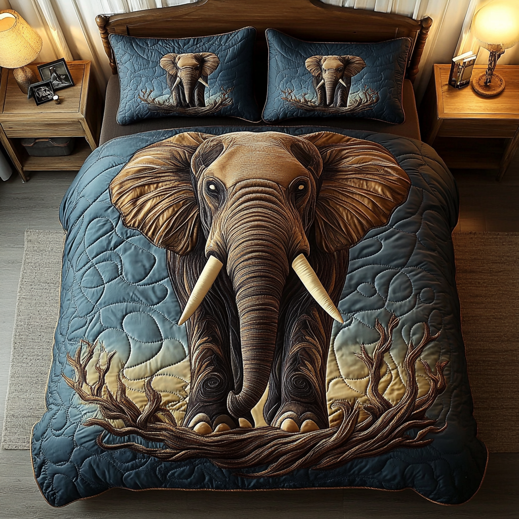 Noble Elephant Quilted Bedding Set Xmas Holiday Duvet Cover Set Great Gift Idea For Elephant Lovers
