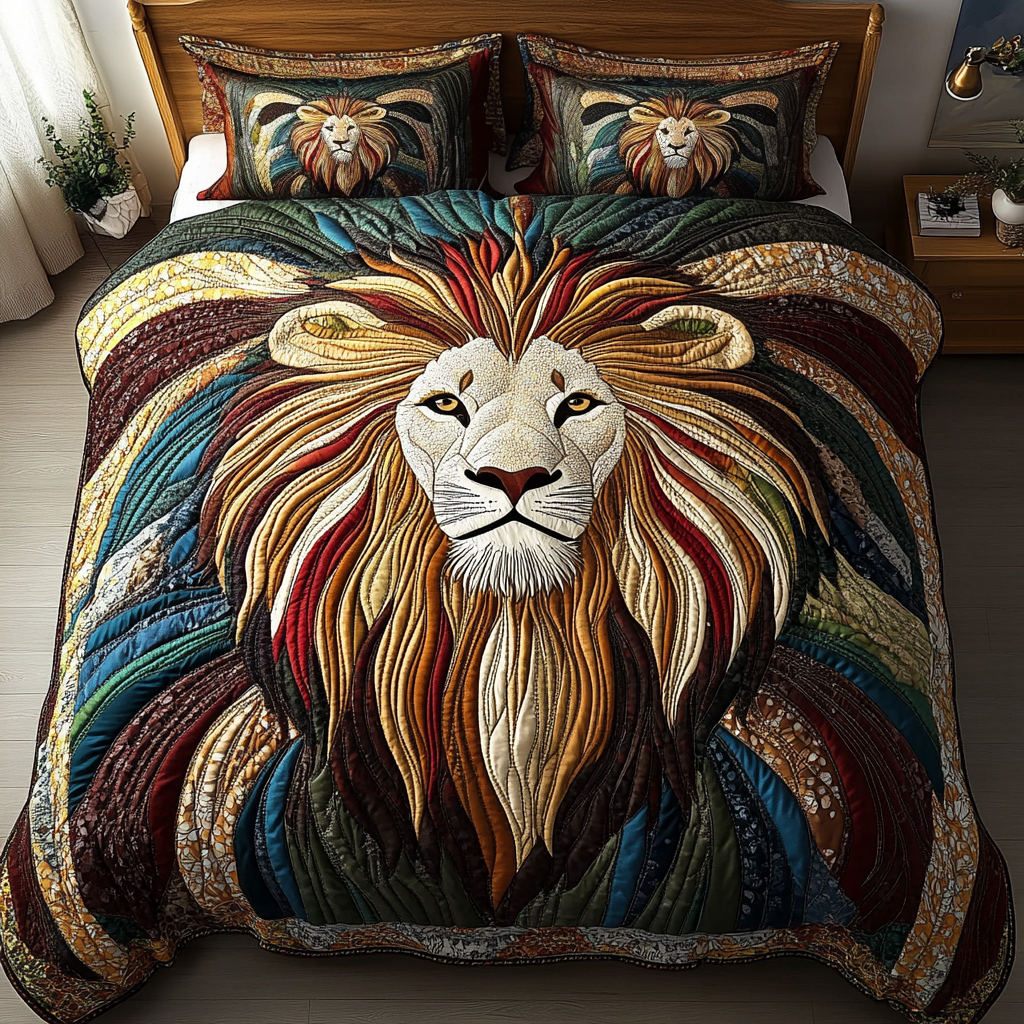 Noble Guardian Quilted Bedding Set Bed Decor Gifts For Lion Lovers