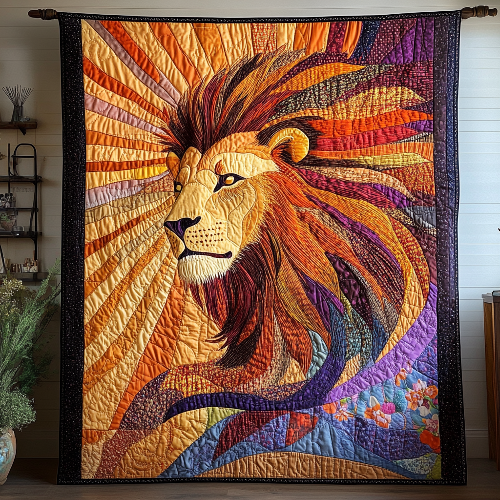 Noble Guardian Quilted Blanket Cool Throw Blanket Best Gift For Lion Lovers