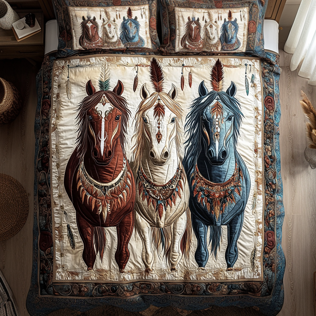Noble Herd Quilted Bedding Set Bedroom Decor Native American Wedding Gifts