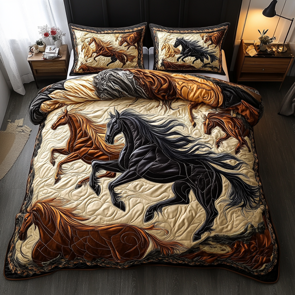 Noble Horse Quilted Bedding Set Aesthetic Room Decor Horse Related Christmas Gifts