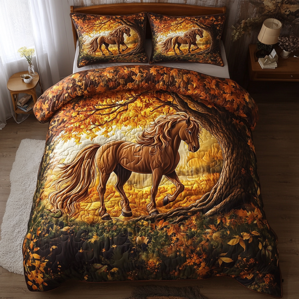 Noble Horse Quilted Bedding Set Autumn Bed Sheet Set Best Gifts For Horse Riders