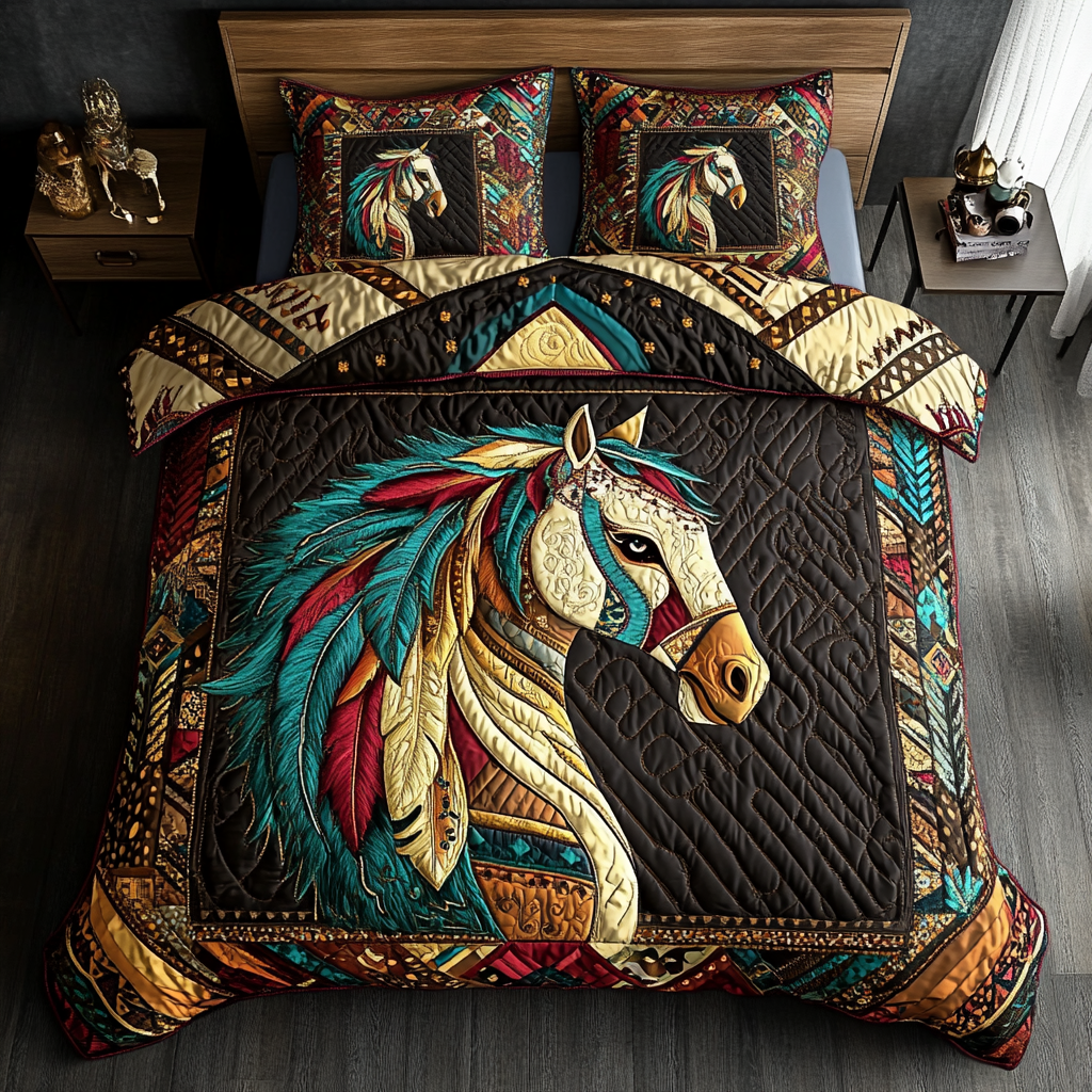 Noble Horse Quilted Bedding Set Cute Room Decor Gift Ideas For Horse Lovers