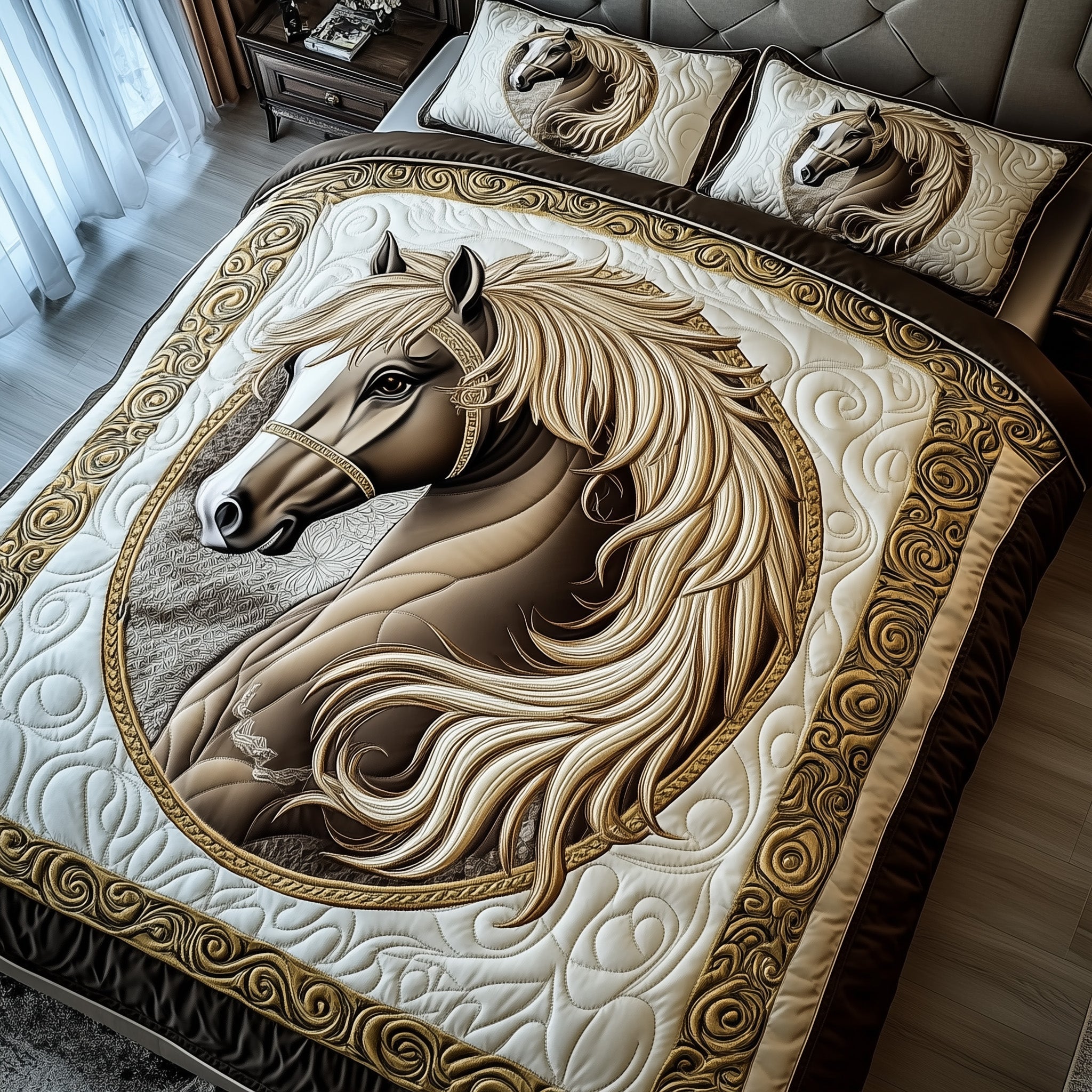 Noble Horse Quilted Bedding Set Wild Horse Spirit Unique Horse Design Bedding Gifts