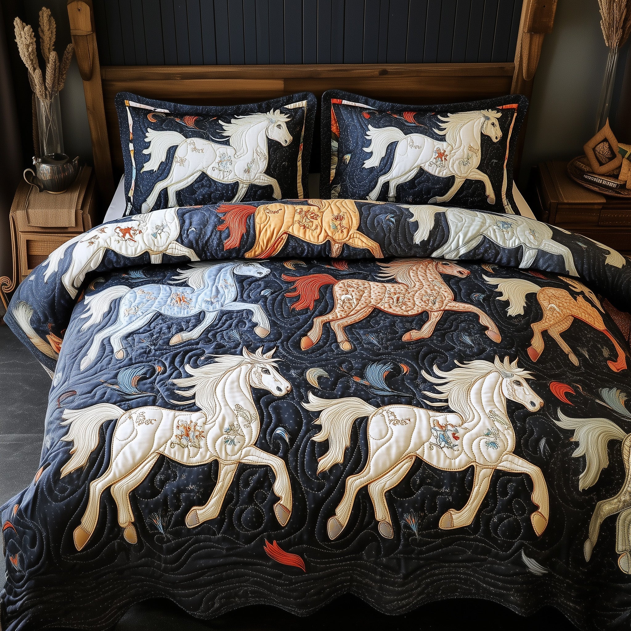 Noble Horse Spirit Quilted Bedding Set Duvet Cover Bed Sheet Gifts For Horse Enthusiasts