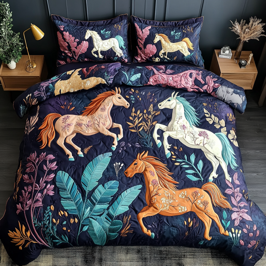 Noble Horses Quilted Bedding Set Comfortable Microfiber Bedding Set for Everyday Use