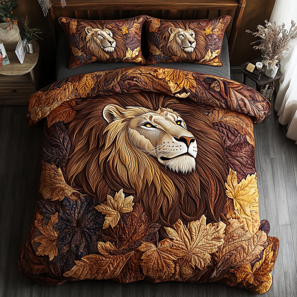 Noble Lion Quilted Bedding Set Aesthetic Room Decor Presents For People Who Love Lions